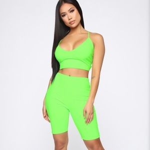 Neon Green Biker Short Set